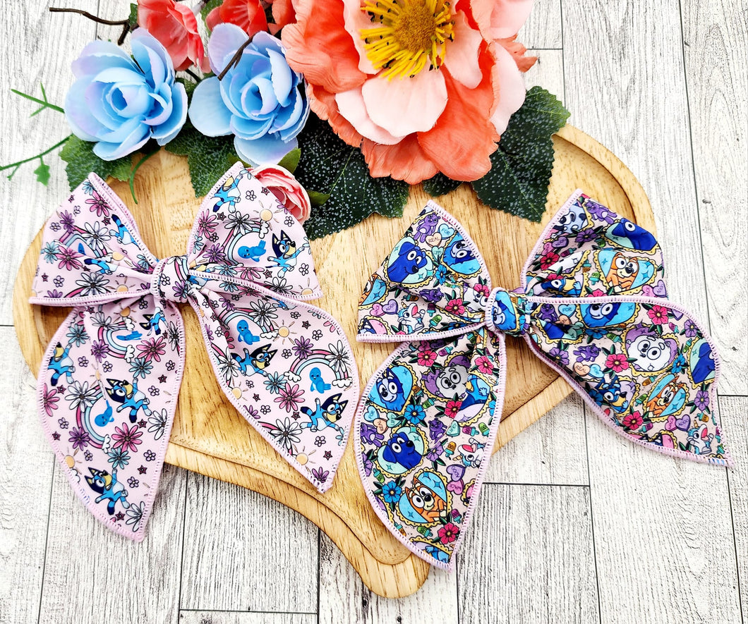 Spring Blue Dog Fabric Bow