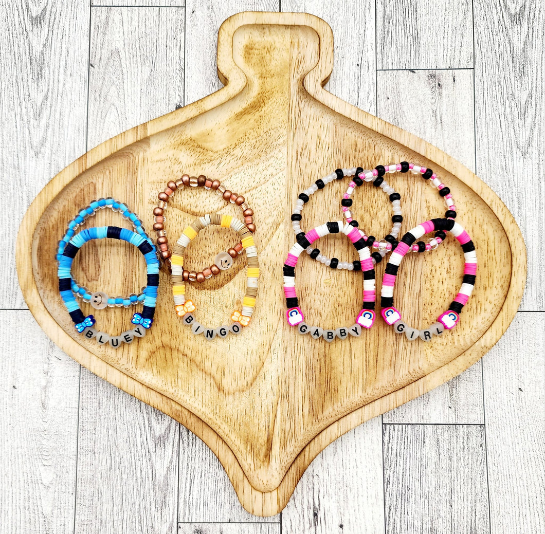 Set of 4 GLOW IN THE DARK LETTERS KID Heishi Bead Bracelets