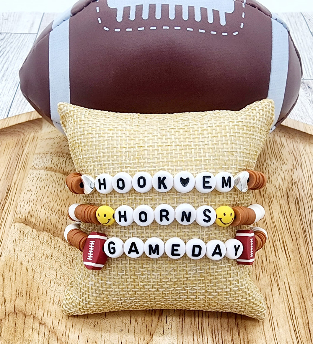 Set of 3 ADULT Texas GameDay Heishi Bead & Glass Bead Bracelets