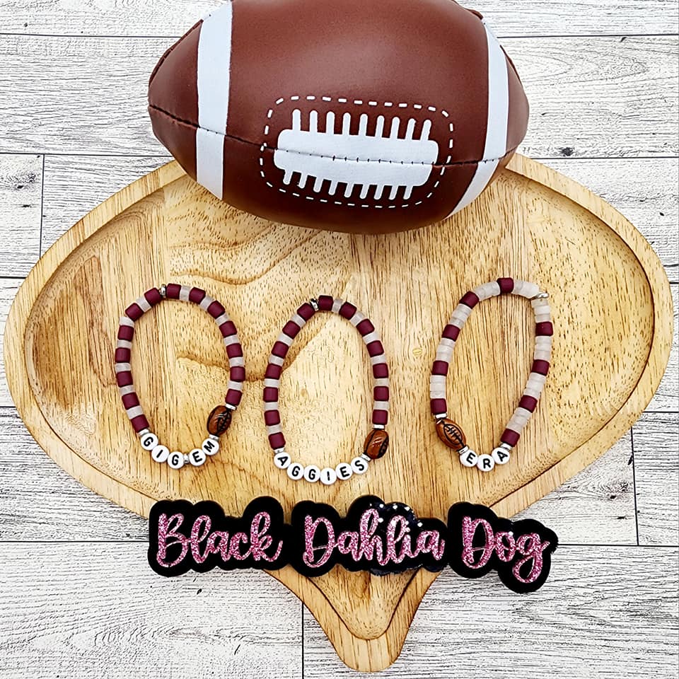 Set of 3 ADULT Aggies Football Era GameDay Clay Bead & Quartz Bead Bracelets