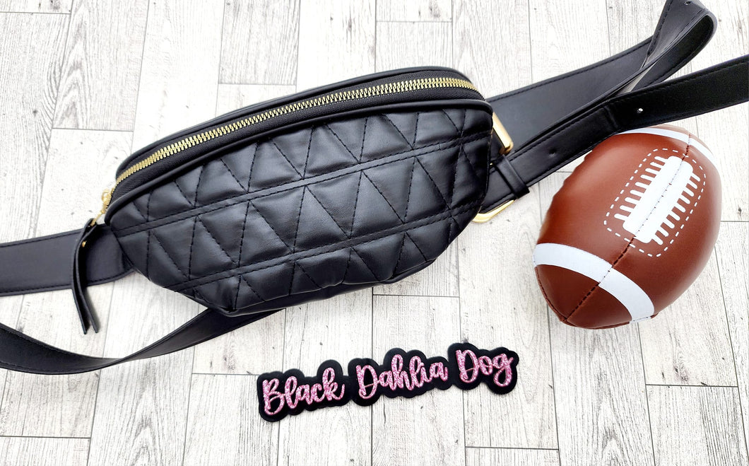Black Faux Leather Puffy Fanny Pack