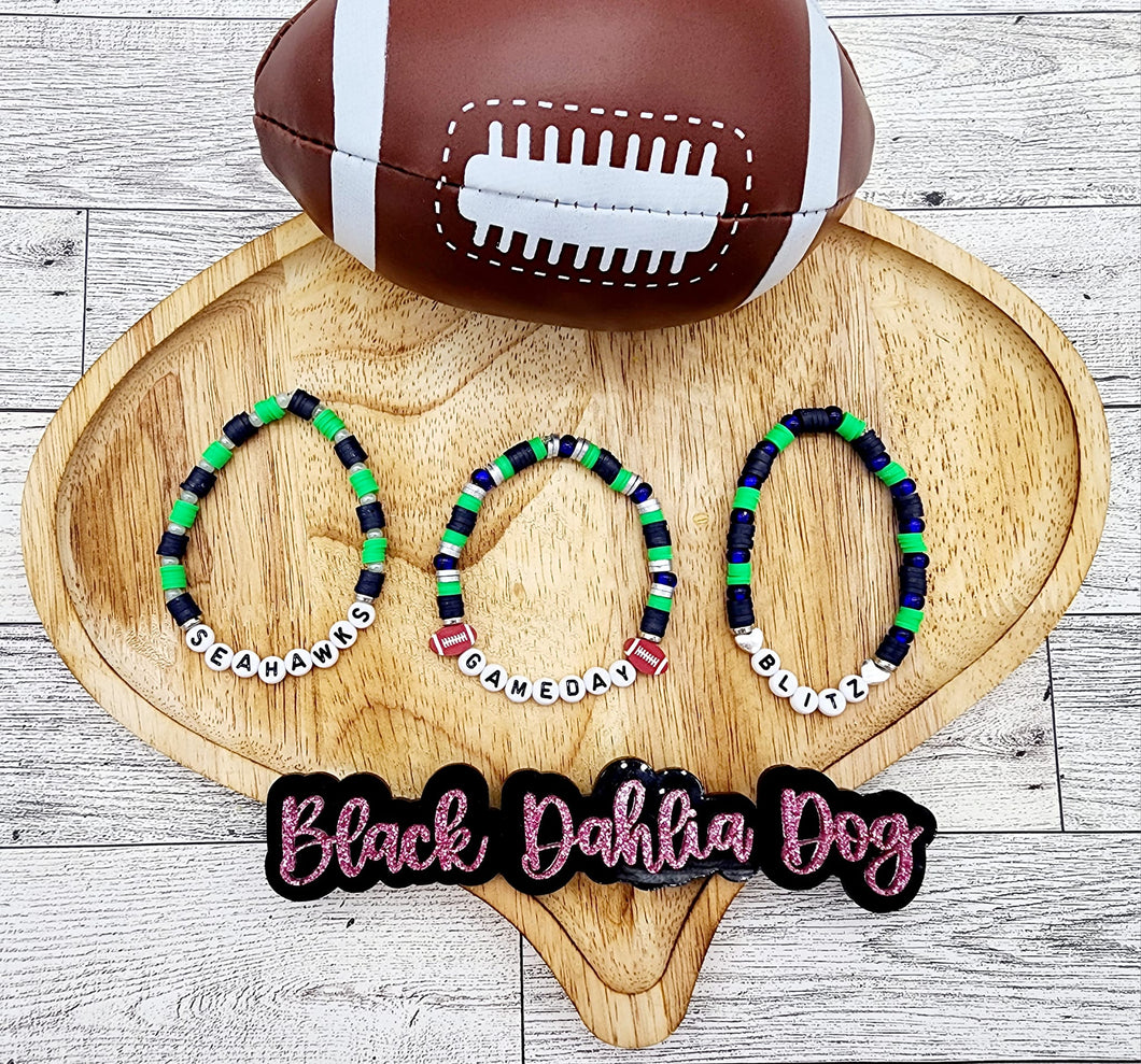 Set of 3 ADULT Seahawks GameDay Heishi Bead & Glass Bead Bracelets