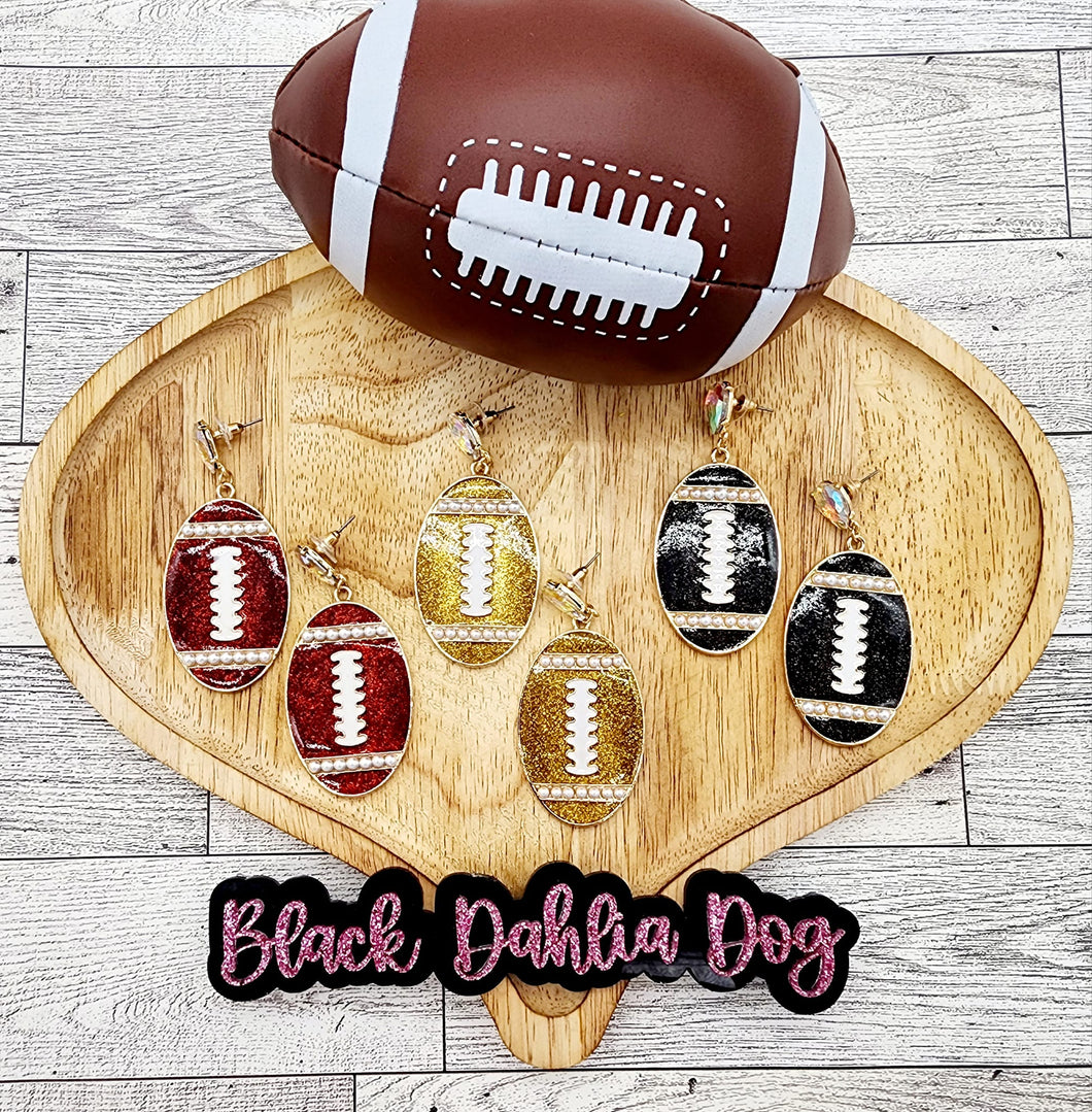 Metal Football Earrings Rhinestone and Pearl Accents Stud Backs