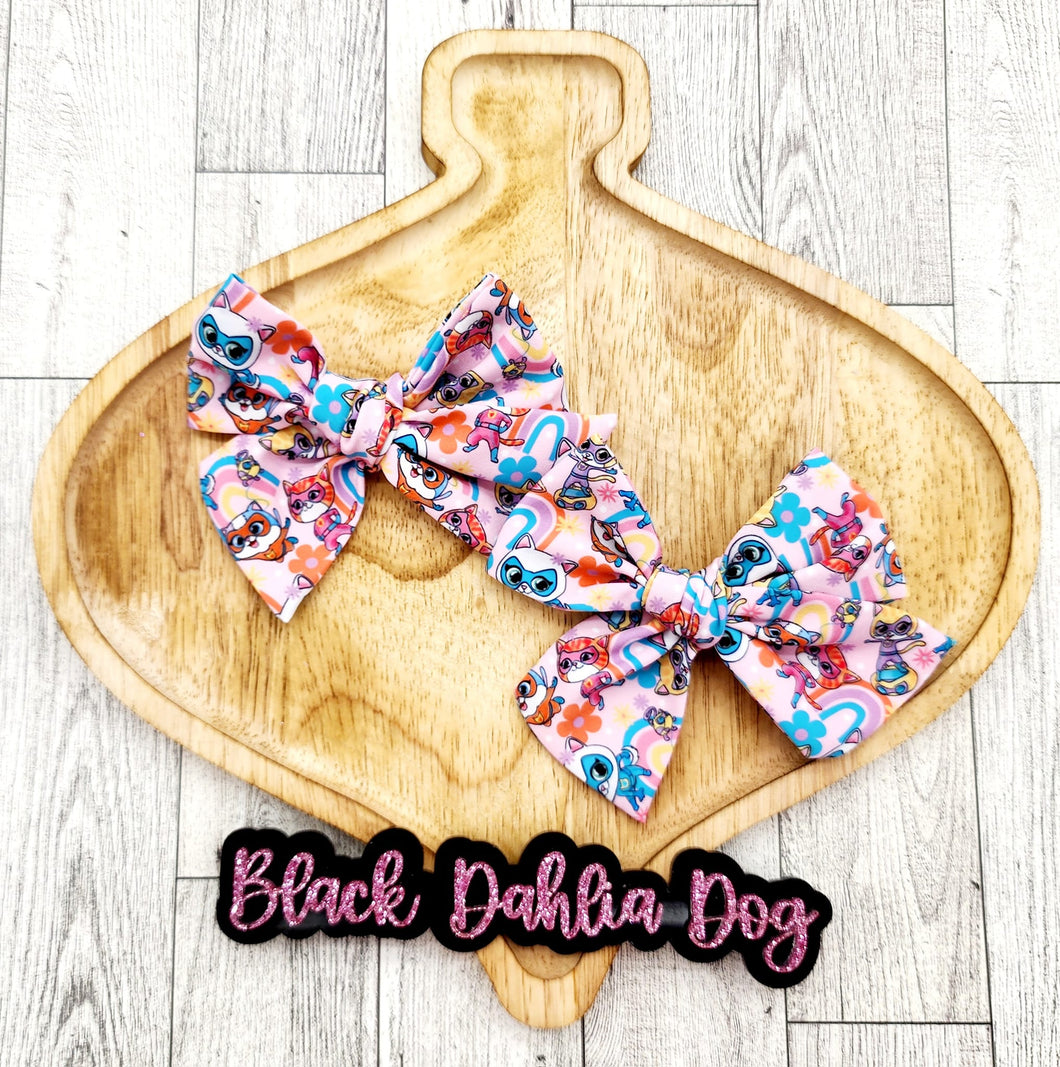Set of 2 Super Kitties Fabric Bows