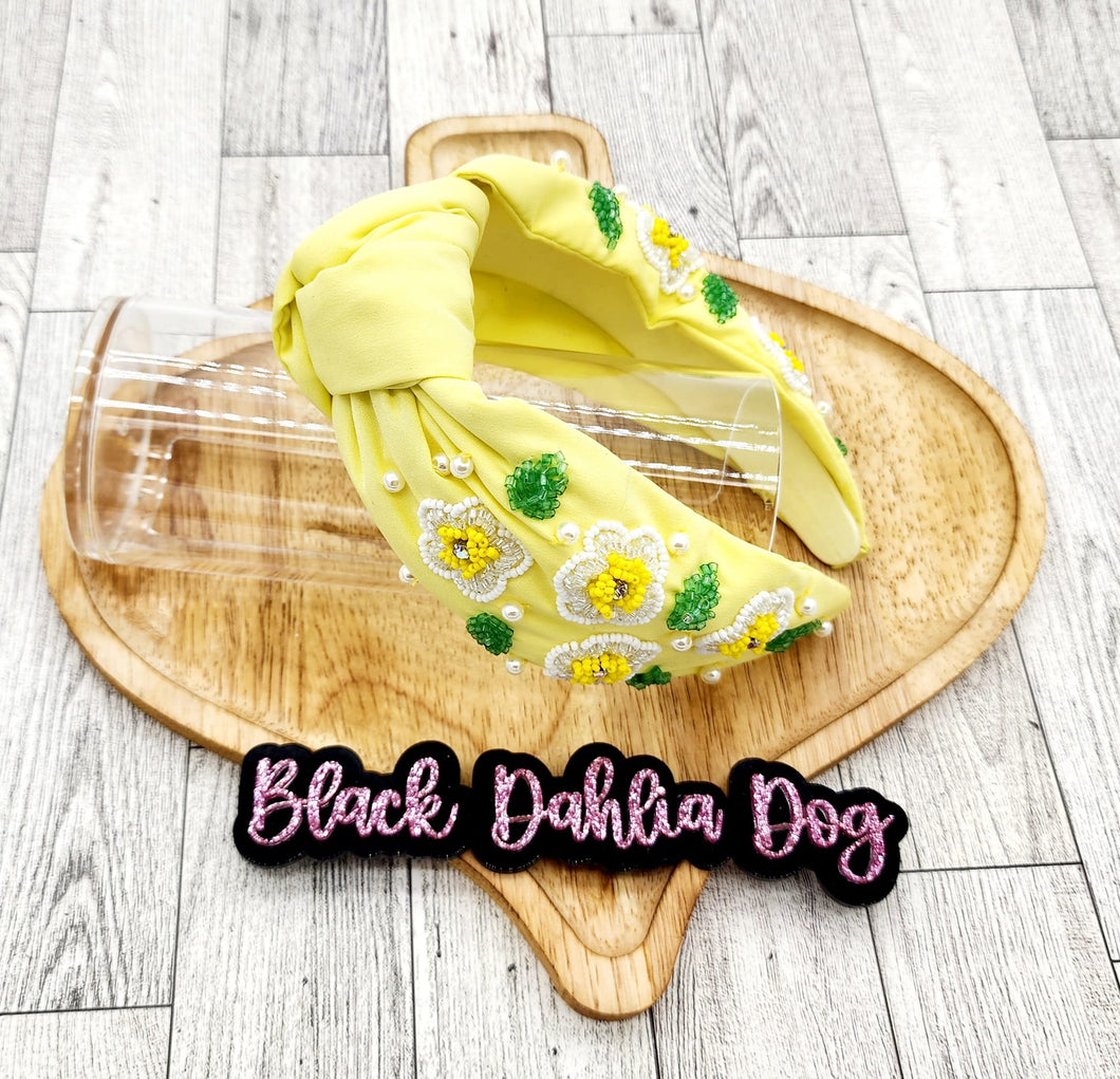 White Daisy Yellow Bling Bejeweled Headband