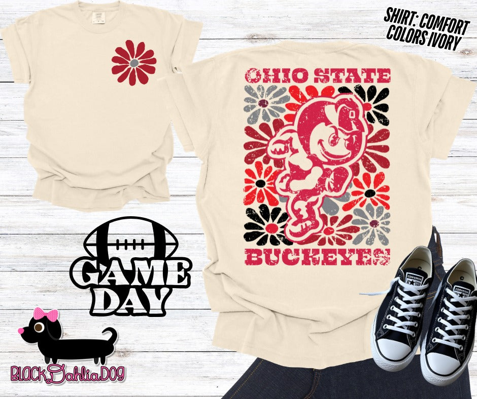 Buckeyes Groovy Floral Comfort Colors Adult Shirt