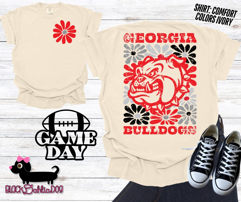 Bulldogs Groovy Floral Comfort Colors Adult Shirt