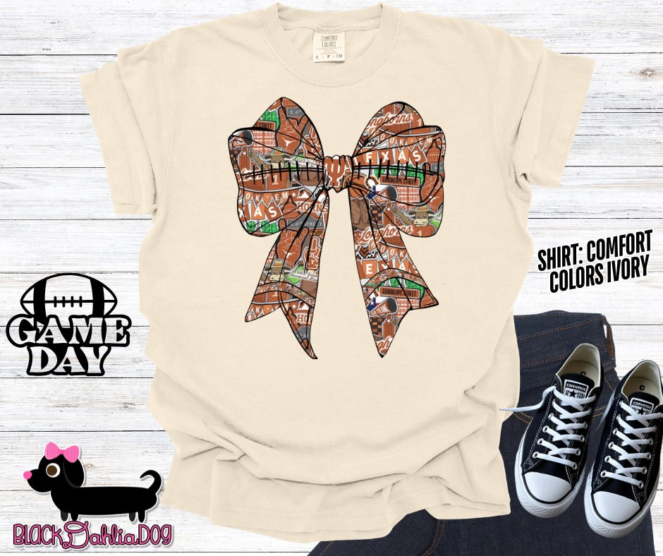 Longhorns Bow Comfort Colors Adult Shirt