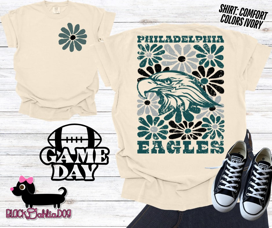 Eagles Groovy Floral Comfort Colors Adult Shirt