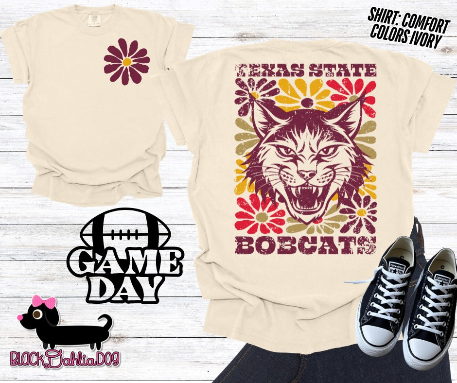 Bobcats Groovy Floral Comfort Colors Adult Shirt