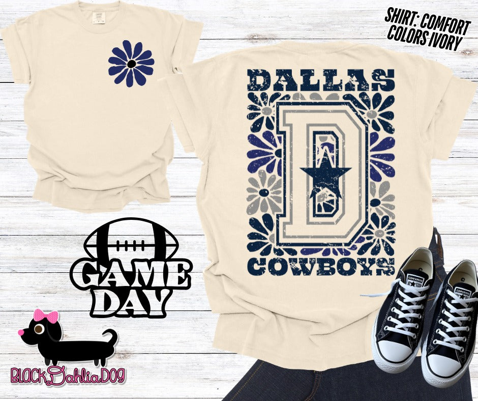 Cowboys Groovy Floral Comfort Colors Adult Shirt