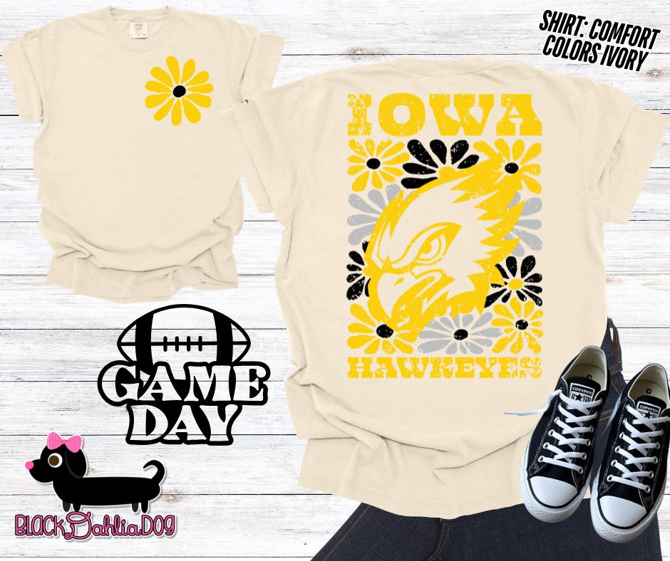 Hawkeyes Groovy Floral Comfort Colors Adult Shirt