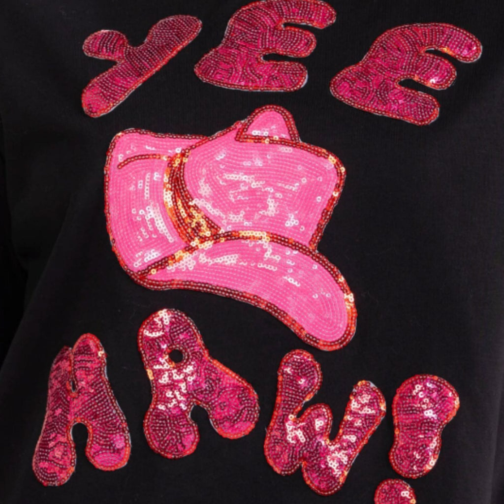 Women's Short Sleeve Yee Haw Graphic Sequins Shirt