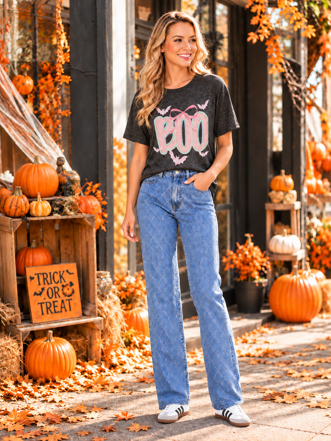 Black Heathered BOO Halloween Graphic Top