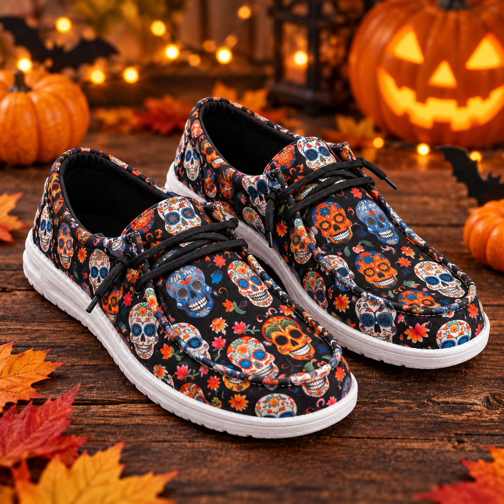 Colorful Sugar Skull Lace-Up Sneakers