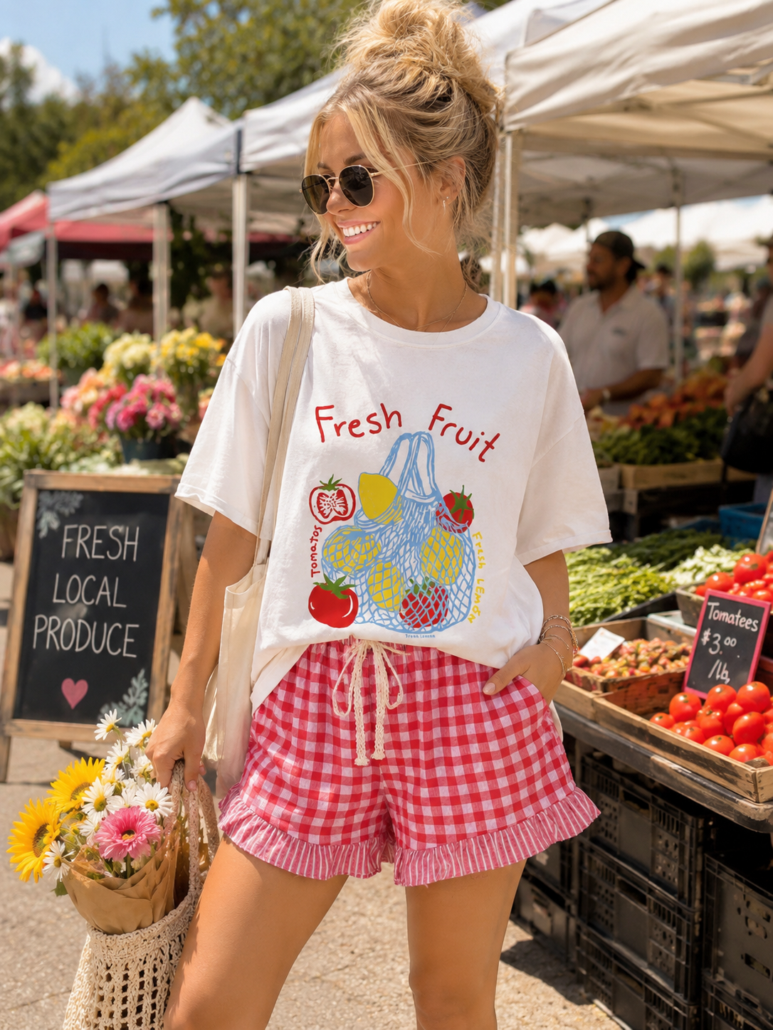 Red Gingham Print Ruffle Striped Detail Lace Tie Shorts