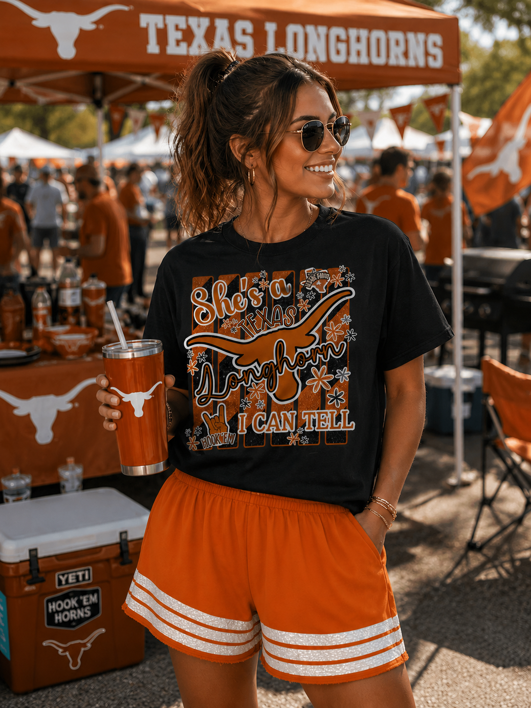 Burnt Orange White Sequin Trimmed Shorts