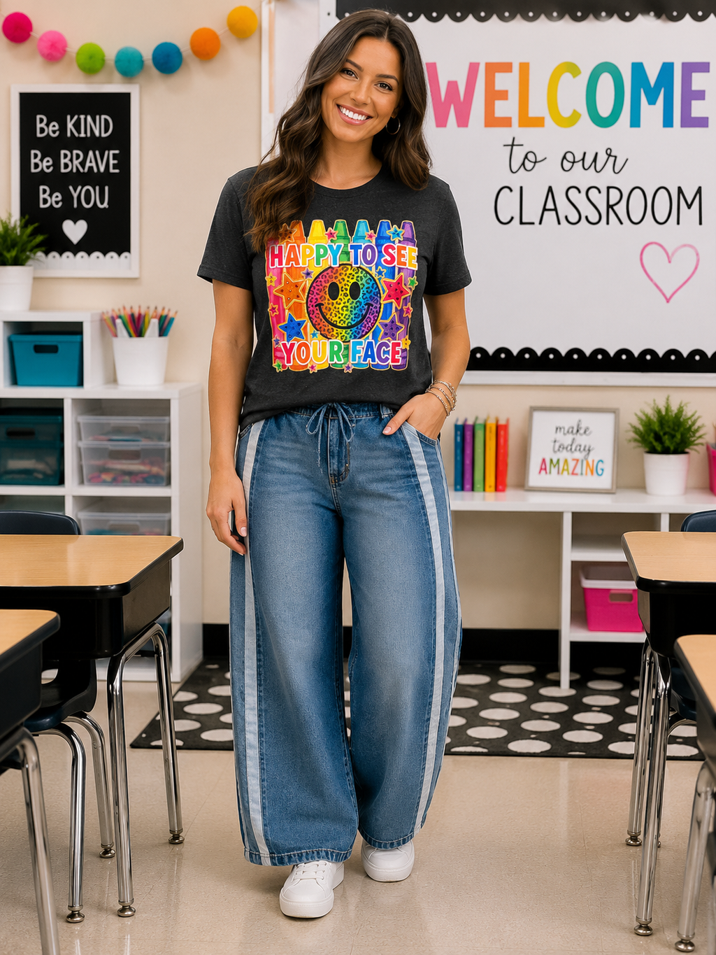 Happy to See Your Face Bella Canvas T-shirt with Rhinestone Bling Accents