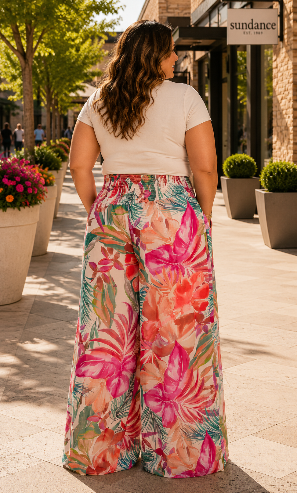 Tropical Floral Wide Leg Palazzo Plus Size Pants