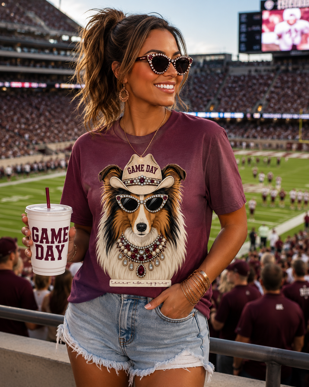 Texas A&M Reveille Game Day Bella Canvas T-Shirt with Rhinestone Bling Accents
