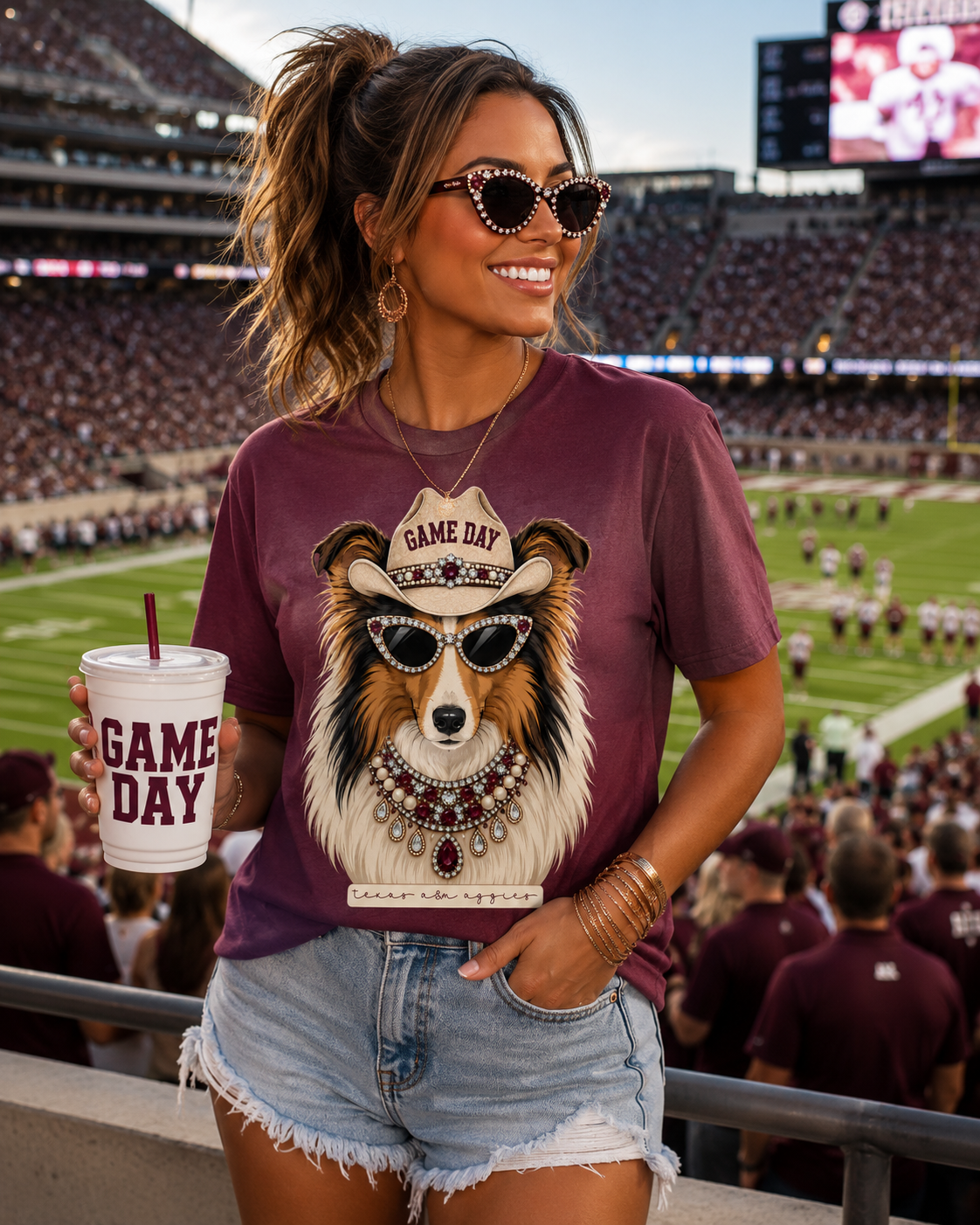 Texas A&M Reveille Game Day Bella Canvas T-Shirt with Rhinestone Bling Accents