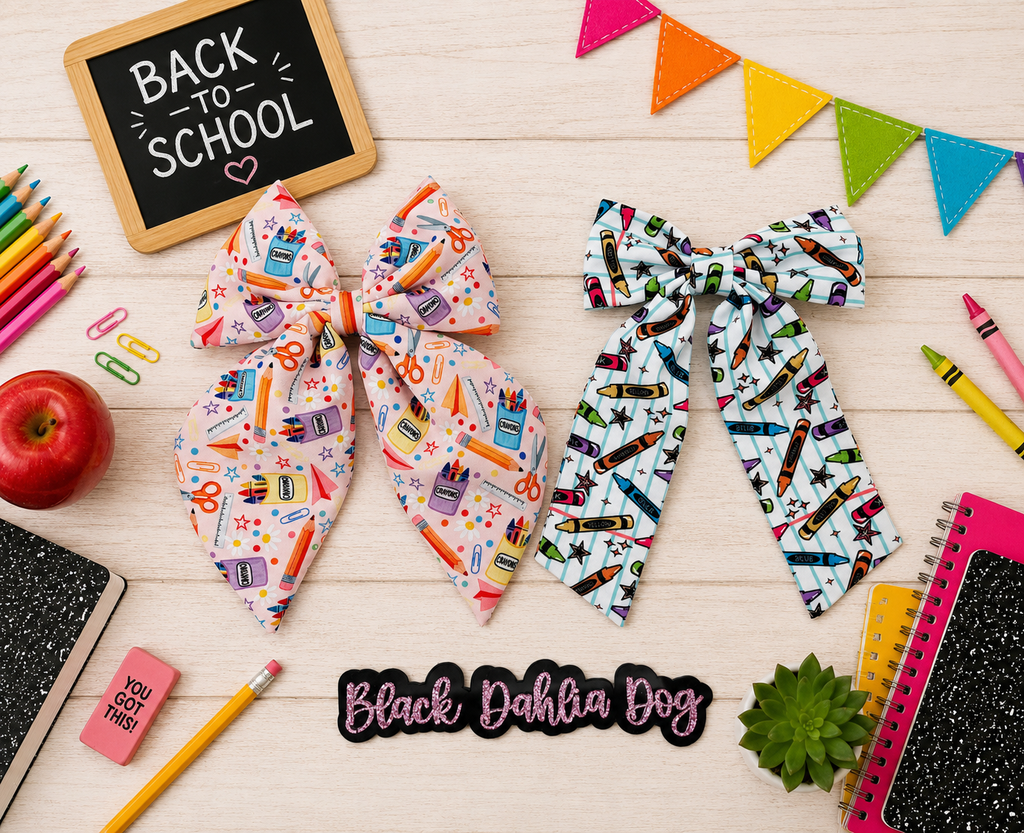 Back to School Large Puffed Coquette Fabric Bow or Crayon Sailor Fabric Bow
