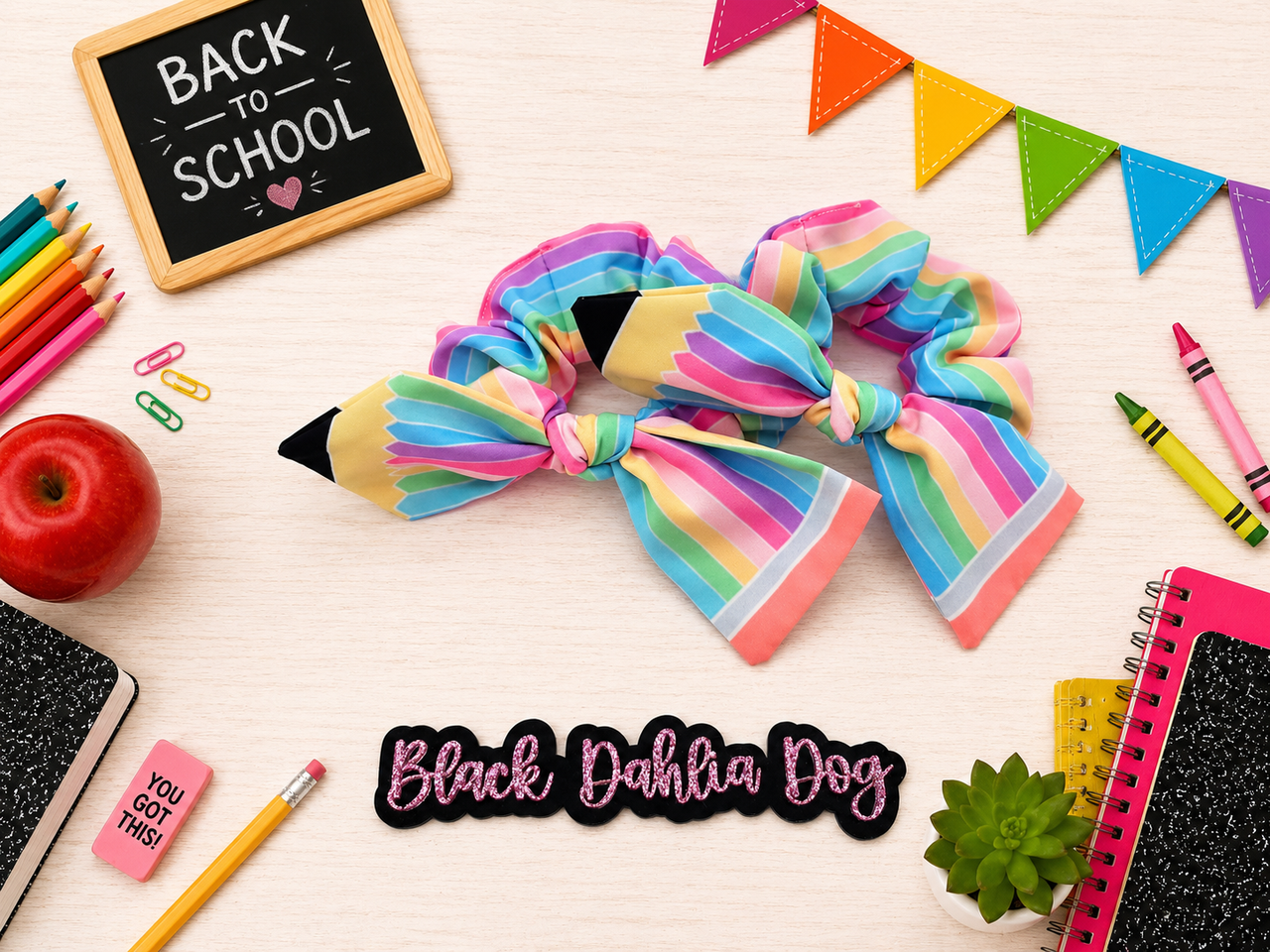 Pastel Rainbow Pencil Knotted Pencil Scrunchie