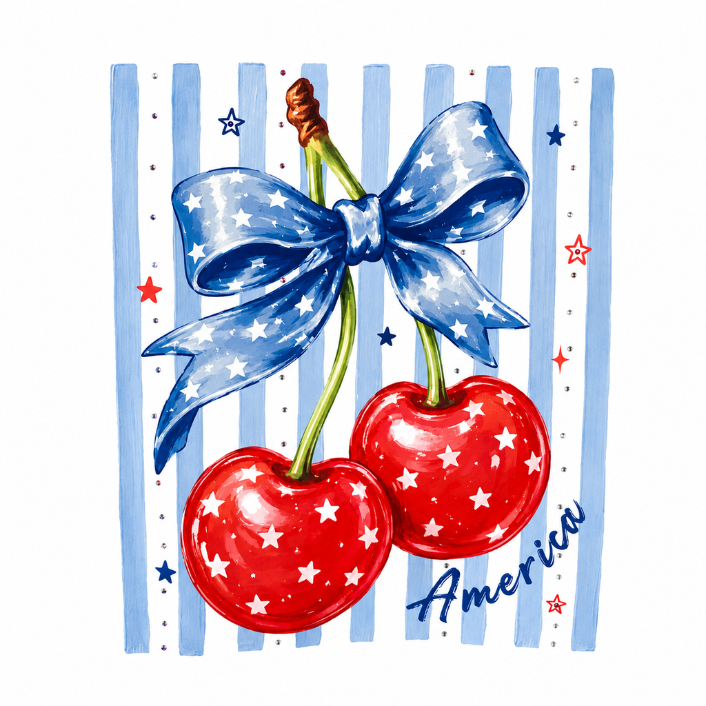America Striped Cherry Bling Accents Gildan T-Shirt