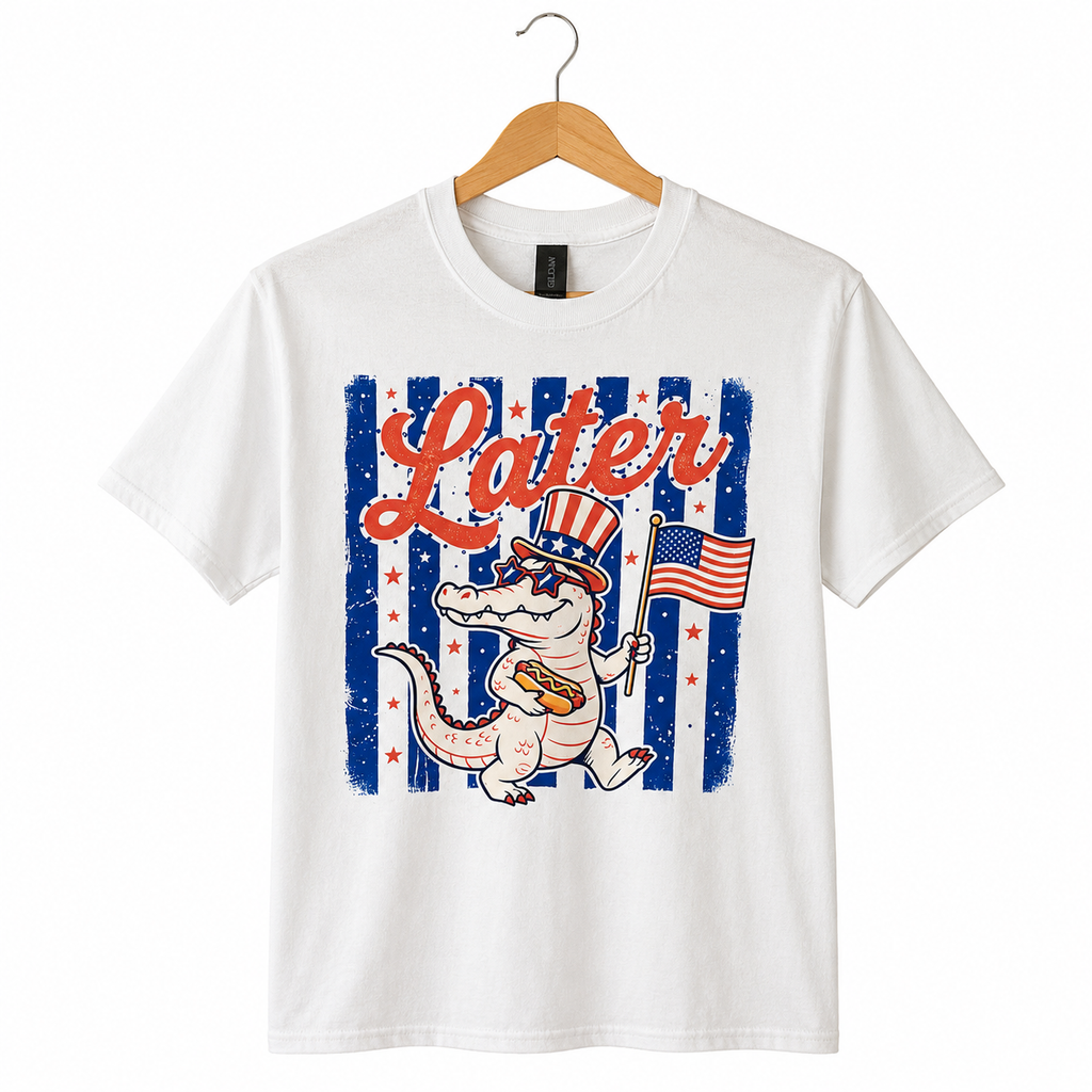 Later Fourth of July Gator Bling Accents Gildan T-Shirt