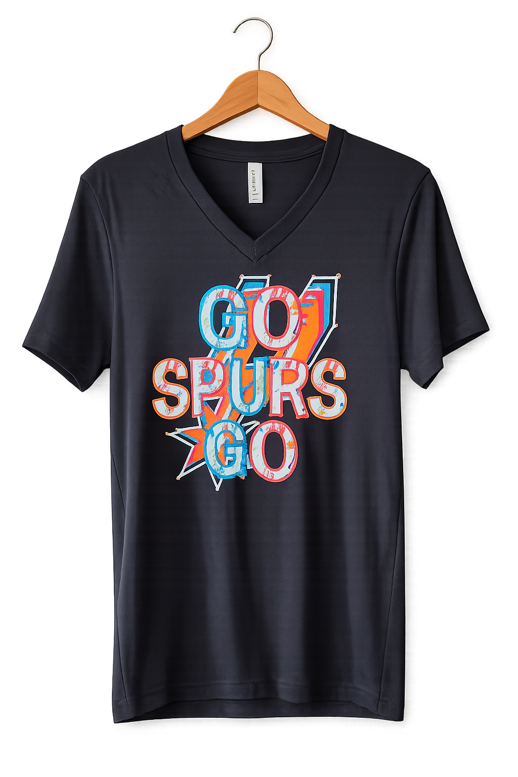 Go Spurs Go Bling Accent V Neck Bella Canvas T-Shirt