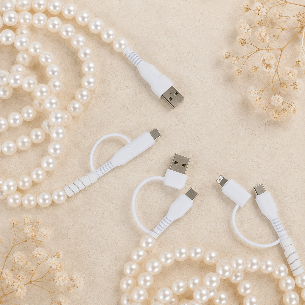 4-in-1 Extra Long Beaded Charging Cable - Pearl