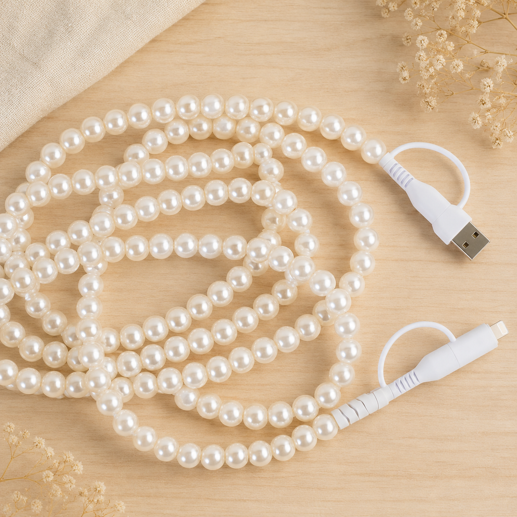 4-in-1 Extra Long Beaded Charging Cable - Pearl