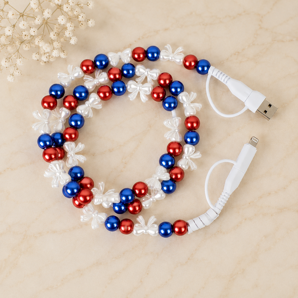 4-in-1 Beaded Charging Cable - Patriotic Princess