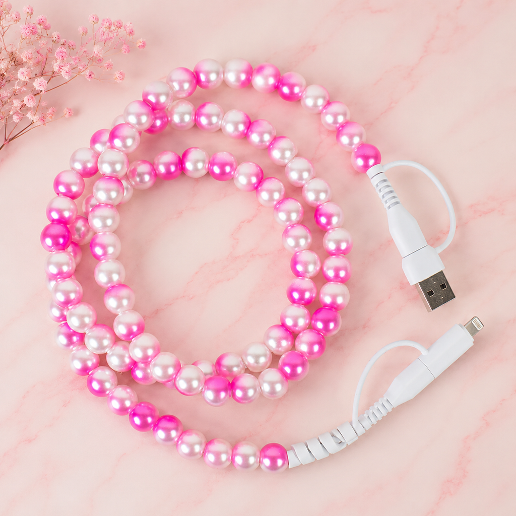4-in-1 Beaded Charging Cable - Ombre Pink