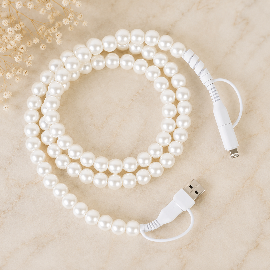4-in-1 Beaded Charging Cable - Pearl