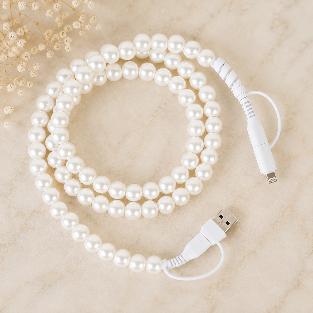 4-in-1 Beaded Charging Cable - Pearl