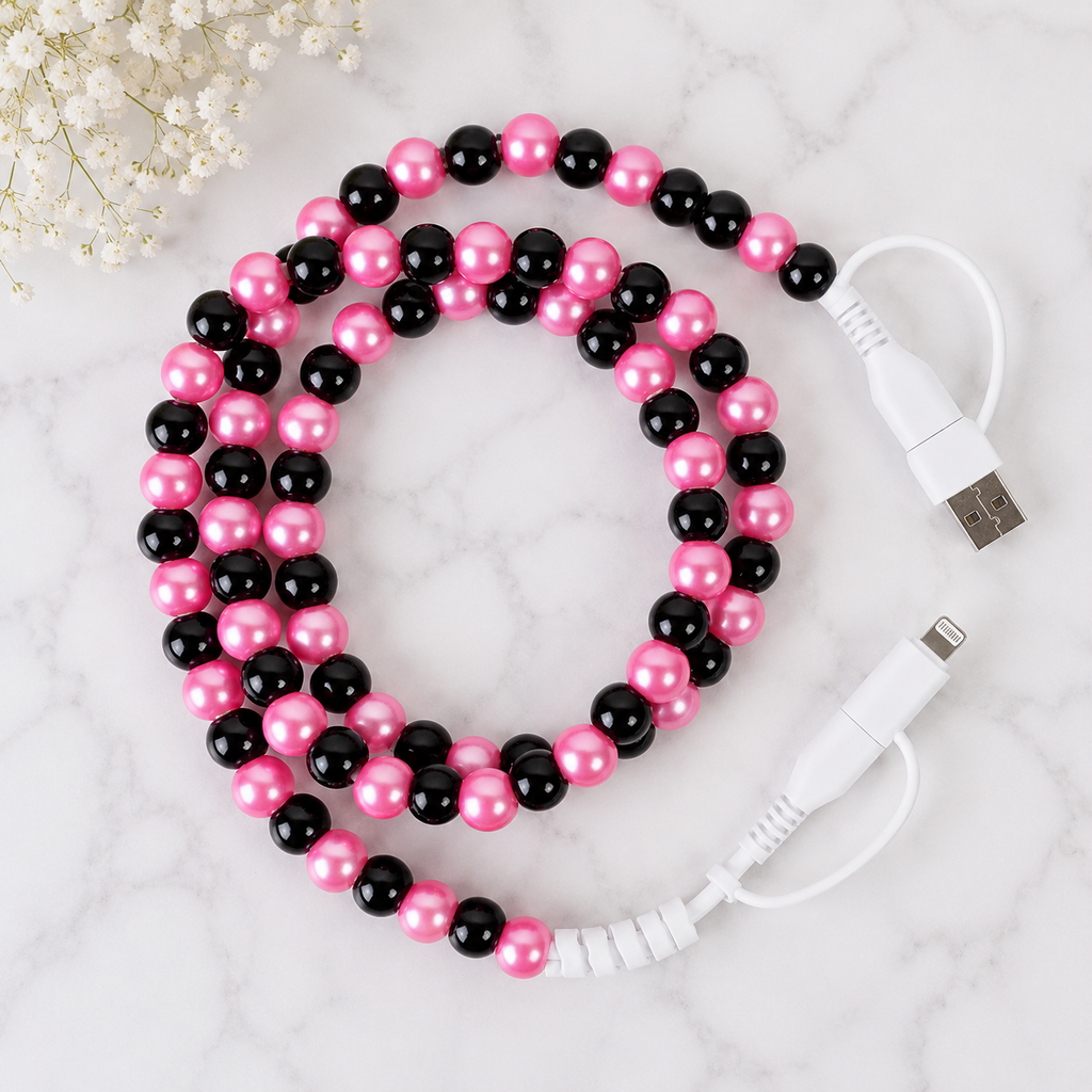 4-in-1 Beaded Charging Cable - Pink Lady