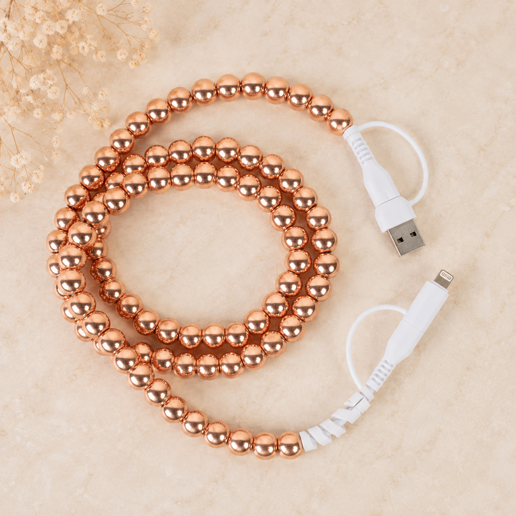 4-in-1 Beaded Charging Cable - Rose Gold