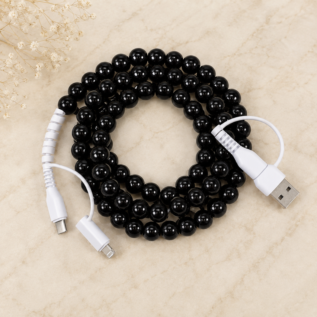 4-in-1 Beaded Charging Cable - Black Beauty