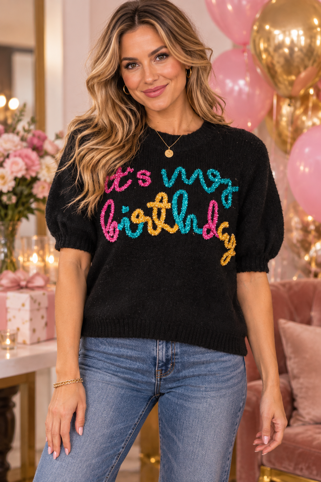 Women's Short Sleeve It's My Birthday Sweater Top