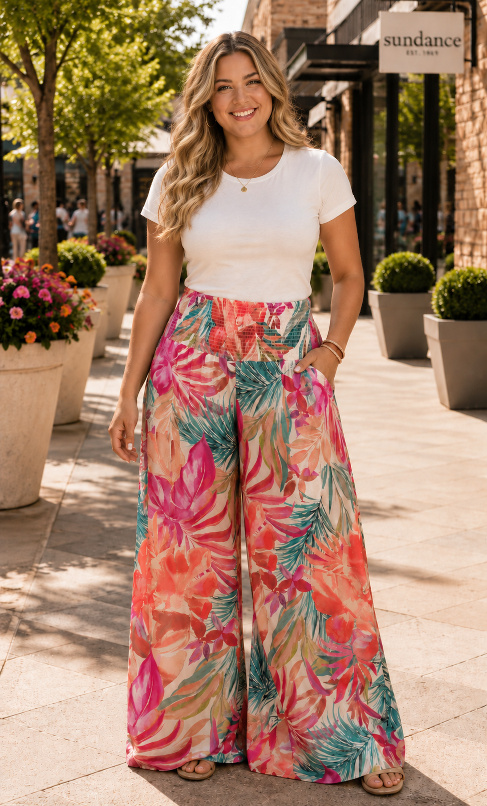 Tropical Floral Wide Leg Palazzo Pants