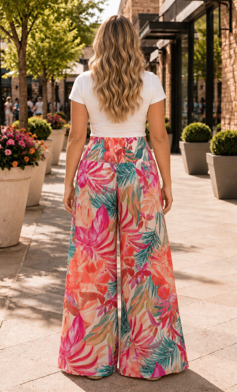 Tropical Floral Wide Leg Palazzo Pants