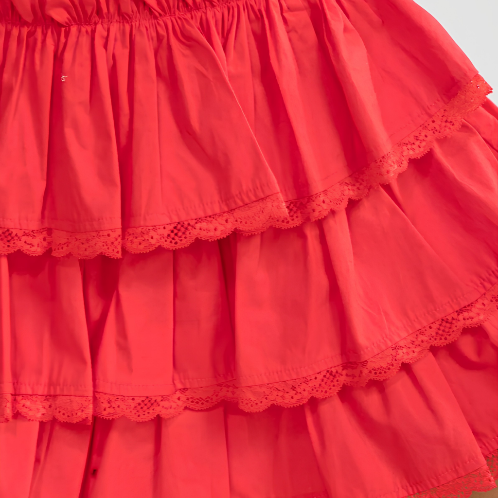 Women's Elastic Waist Tiered Ruffle Red Mini Skort