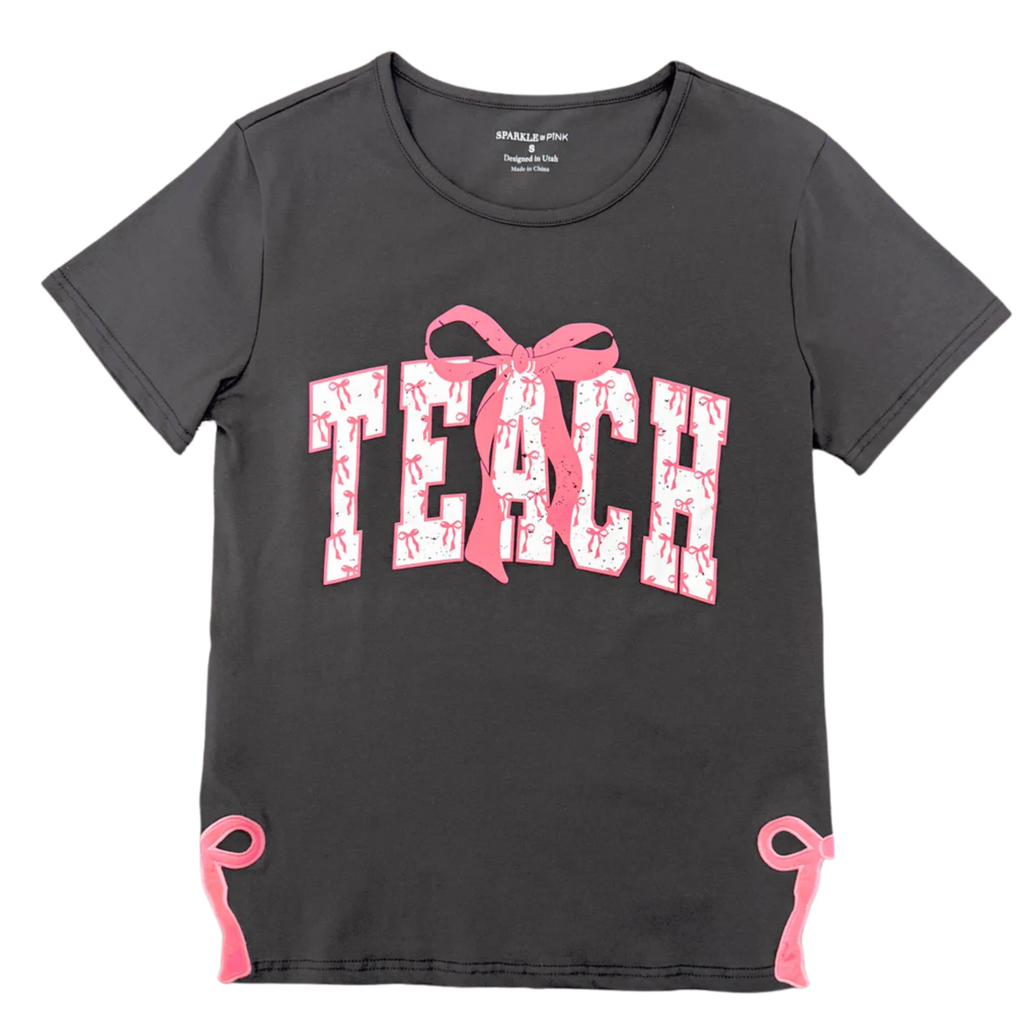 Teach Graphic Grey T-shirt with Side Bow Cut Outs