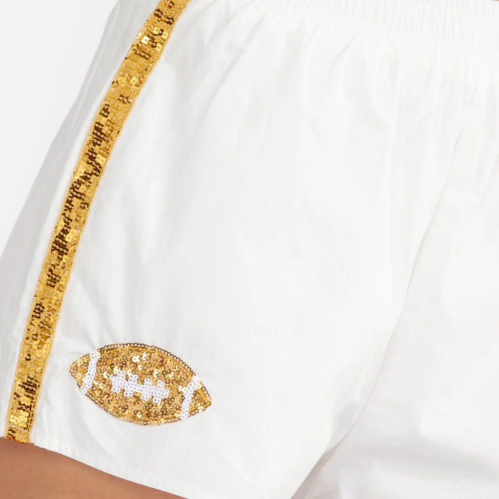 Gold Sequin Football Elastic Waist Mini Shorts