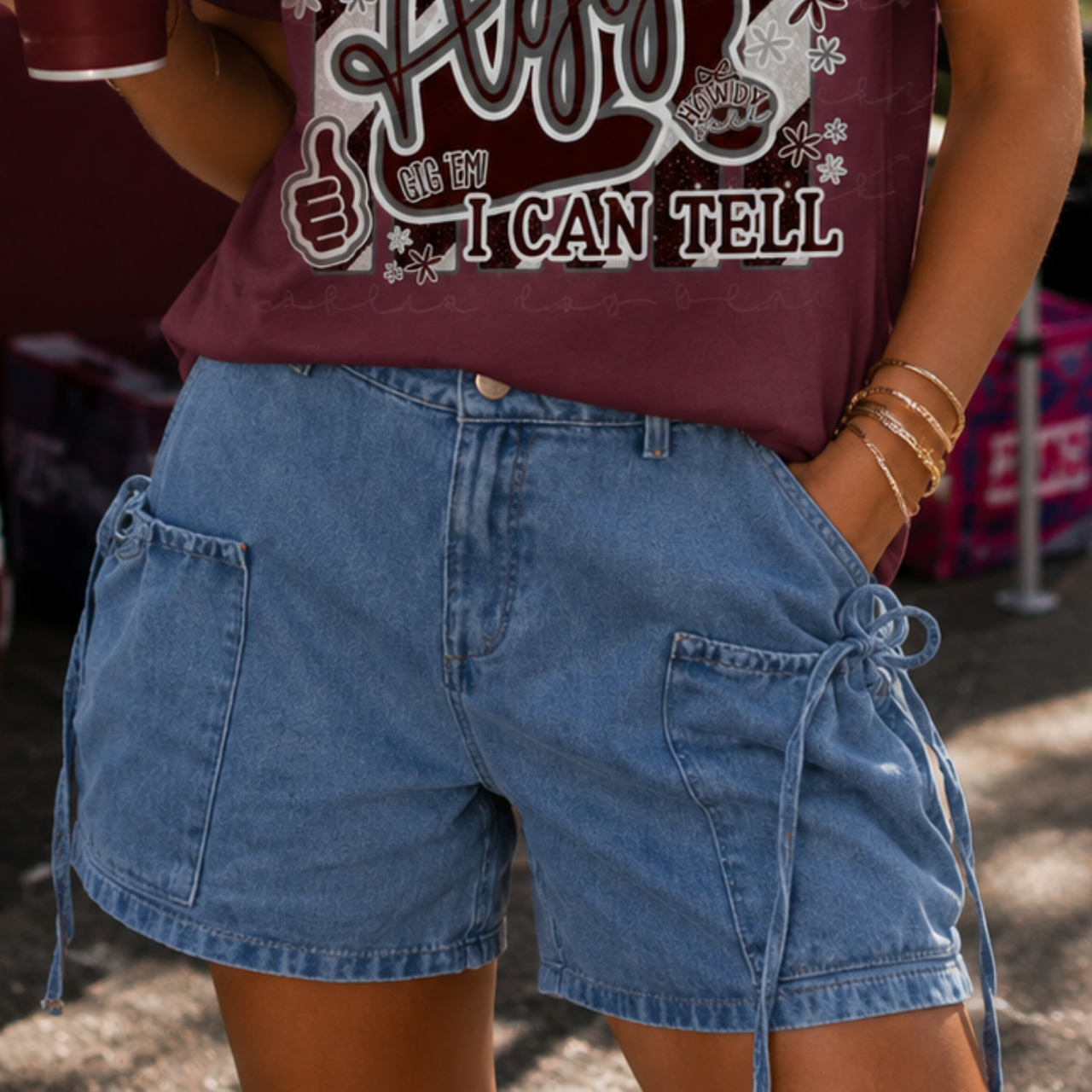 Denim Mini Shorts with Pockets & Bows