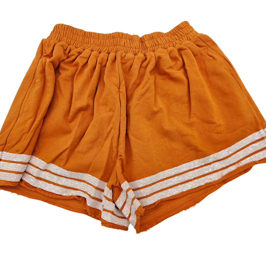 Burnt Orange White Sequin Trimmed Shorts