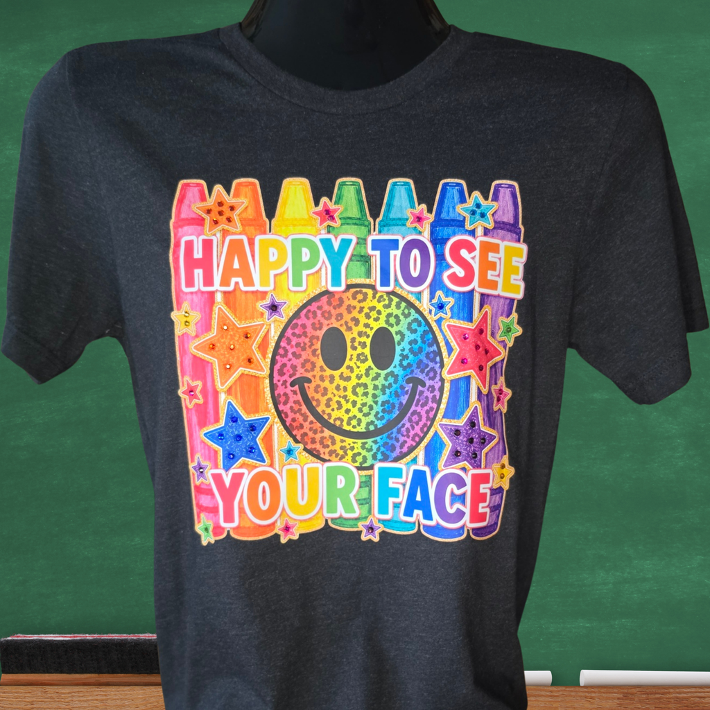 Happy to See Your Face Bella Canvas T-shirt with Rhinestone Bling Accents