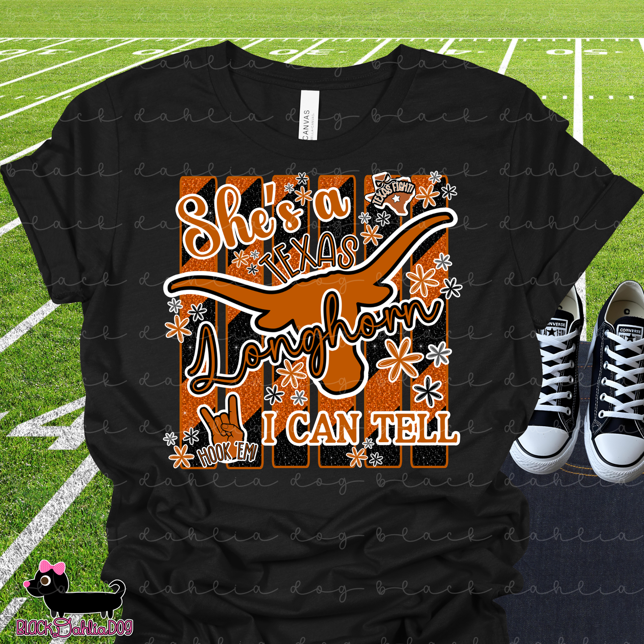 She's a Longhorn I Can Tell Bella Canvas T-Shirt with Rhinestone Bling Accents