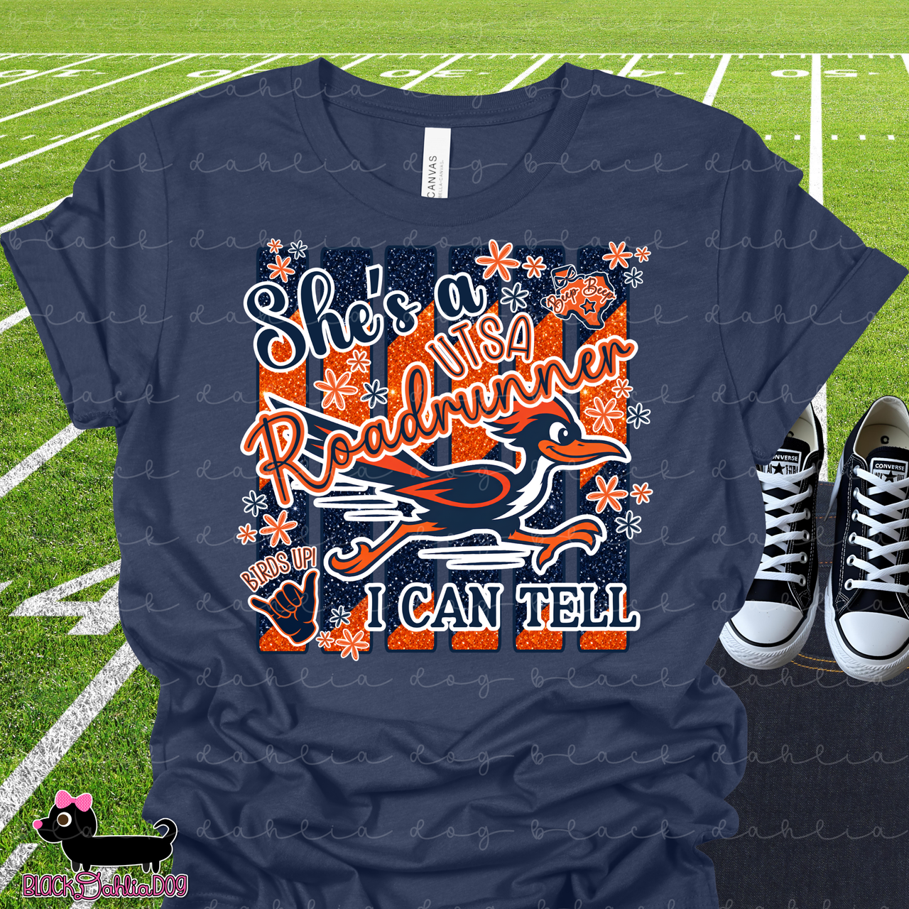 She's a UTSA Roadrunner I Can Tell Bella Canvas T-Shirt with Rhinestone Bling Accents